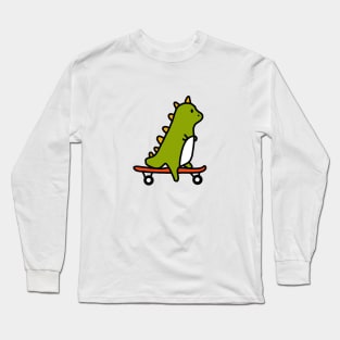 Cartoon Dinosaur Riding A Skateboard Long Sleeve T-Shirt